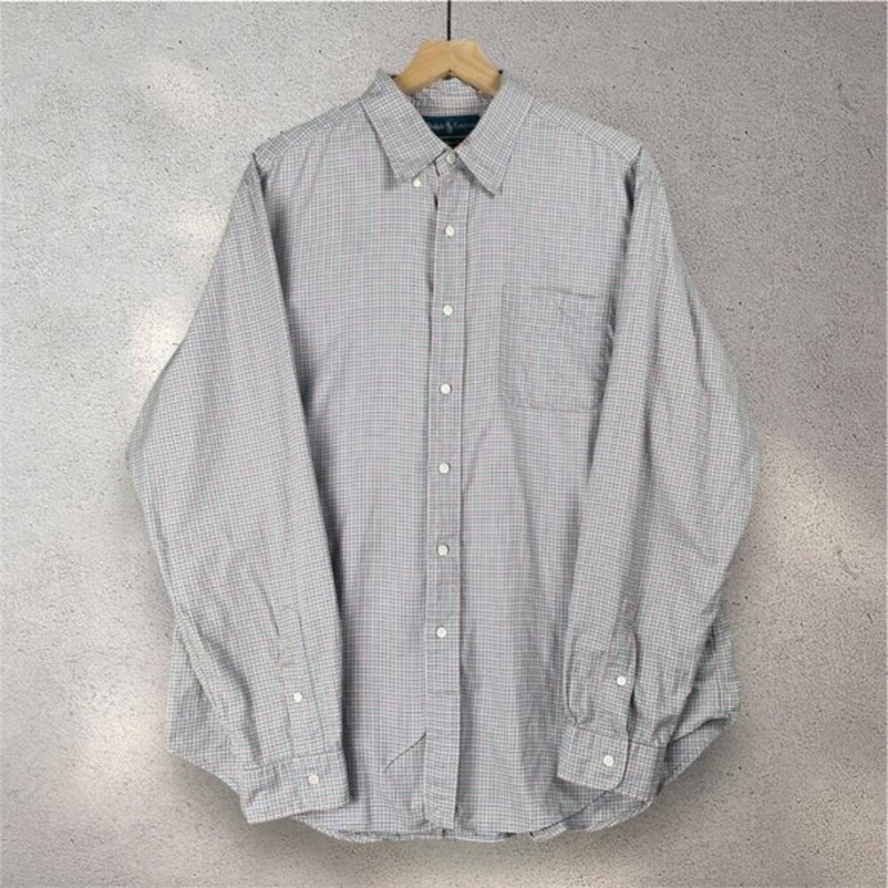 Ralph Lauren Classic Fit Button Down Shirt Men’s XL Plaid Pale Blue Red Casual
